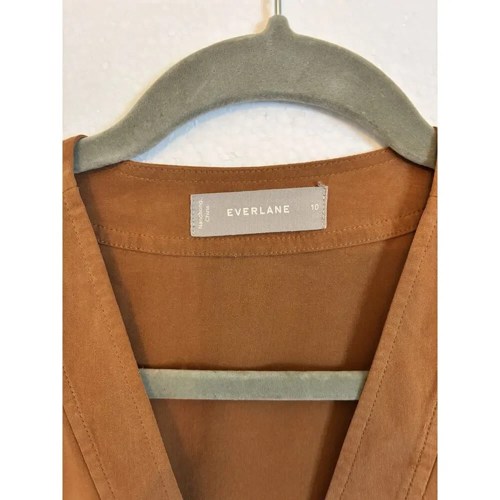 Everlane washable 100% Silk wrap top blouse Tobacco SZ 10 ballet core feminine - Picture 6 of 7